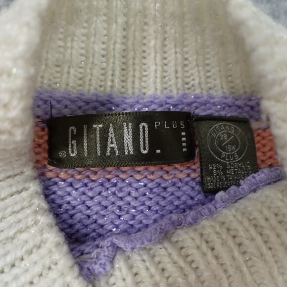 Vintage‎ Gitano Sweater Womens 18W 90s Knit 90s Pastel Metallic Artsy Mock Neck - Picture 2 of 8